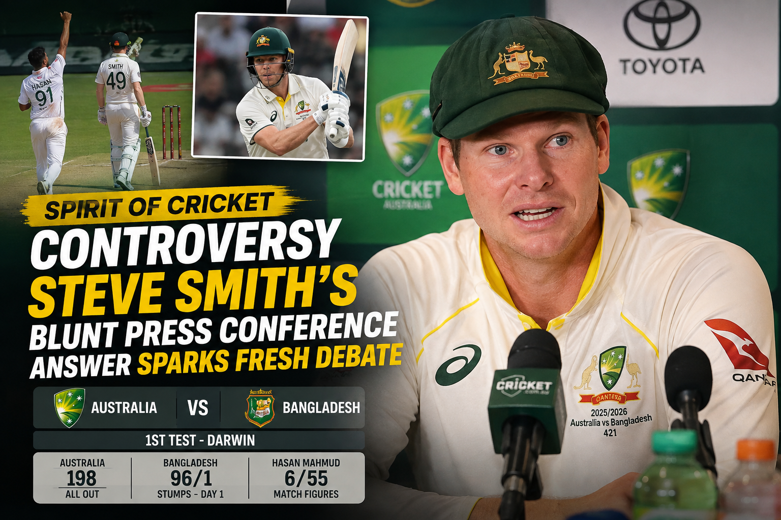 Steve Smith’s Blunt Press Conference Answer Sparks Fresh Spirit Of Cricket Controversy