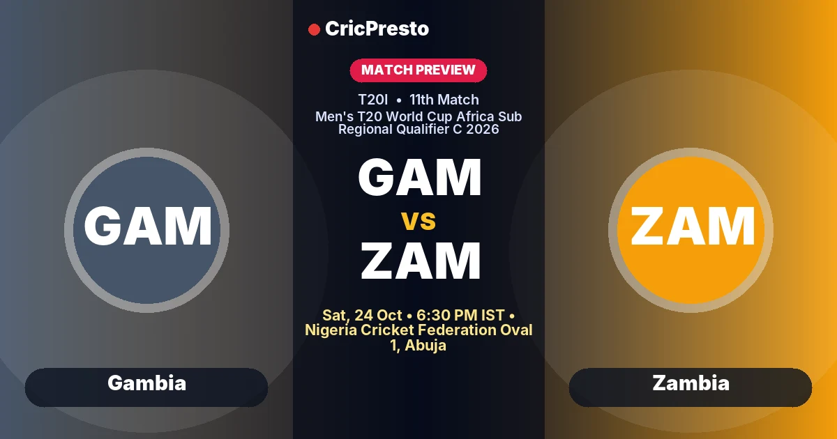 Gambia vs Zambia 11th T20I prediction at Nigeria Cricket Federation Oval 1, Abuja