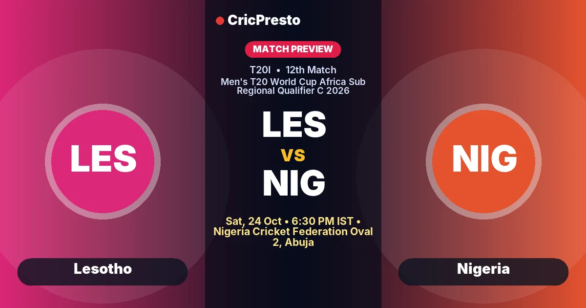 Lesotho vs Nigeria 12th T20I prediction at Nigeria Cricket Federation Oval 2, Abuja
