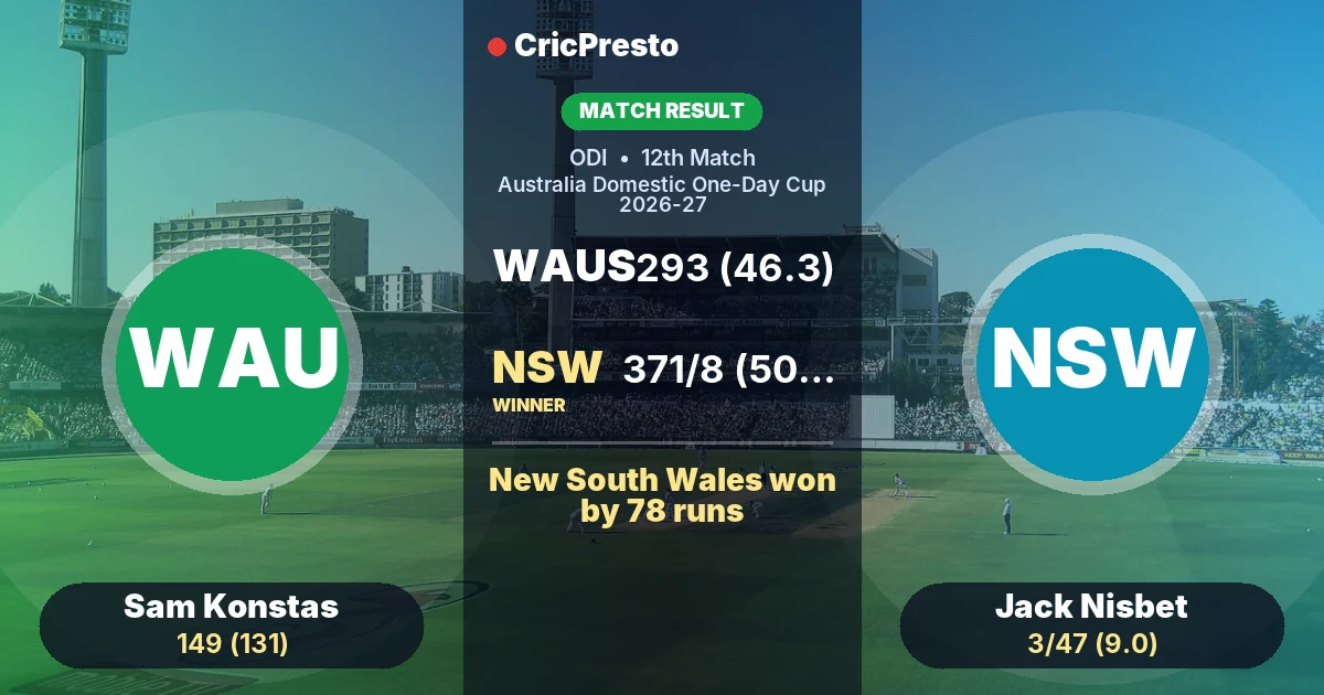 Western Australia vs New South Wales 12th ODI highlights: New South Wales won by 78 runs